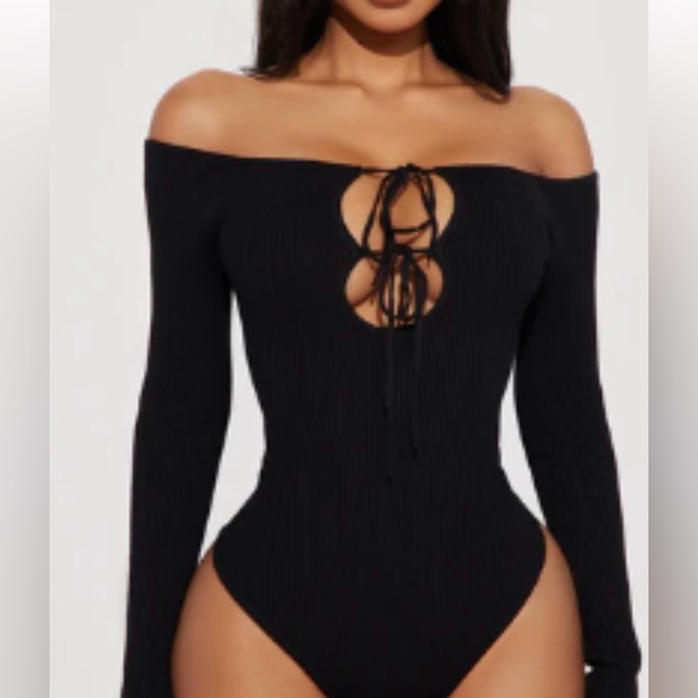 Fashion Nova NWT Black Lace-Up Bodysuit